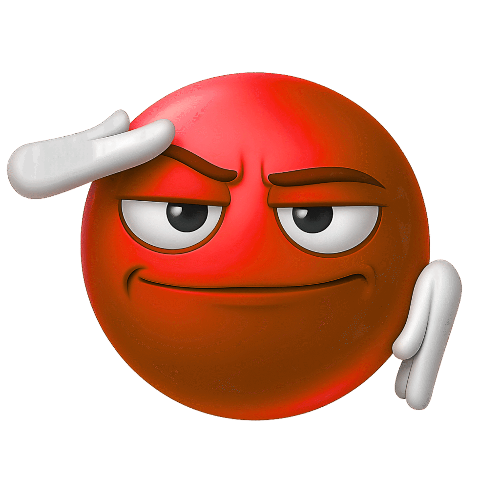 Red Salute Emoji PNG &ndash; Bold 3D Smirking Face Clipart with Transparent Background for Free Download