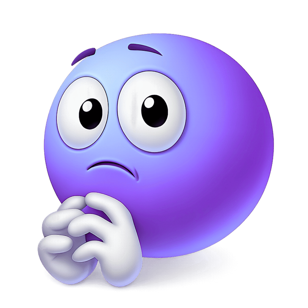 Blue-Violet Shy Emoji PNG &ndash; Nervous Cartoon Face with Clasped Hands & Big Eyes