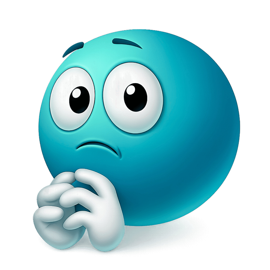 Cyan Shy Emoji PNG &ndash; Nervous Face with Big Eyes and Folded Hands Clipart