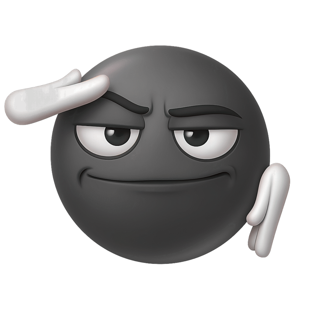 Black 3D Salute Face Emoji PNG &ndash; Transparent Clipart of Cool Face with Raised Hand Gesture