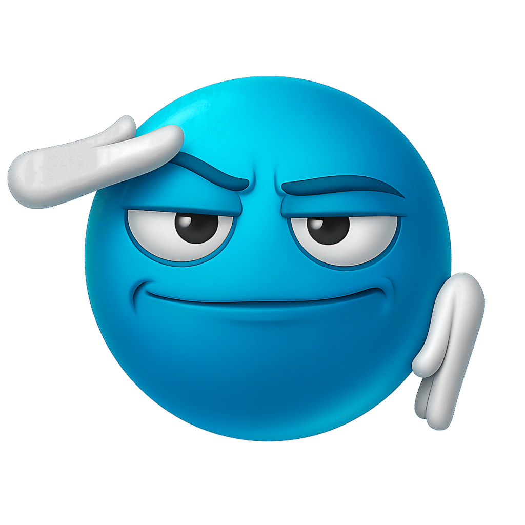 Blue Salute Emoji PNG &ndash; Cool 3D Smirking Face Clipart with Transparent Background for Free Download