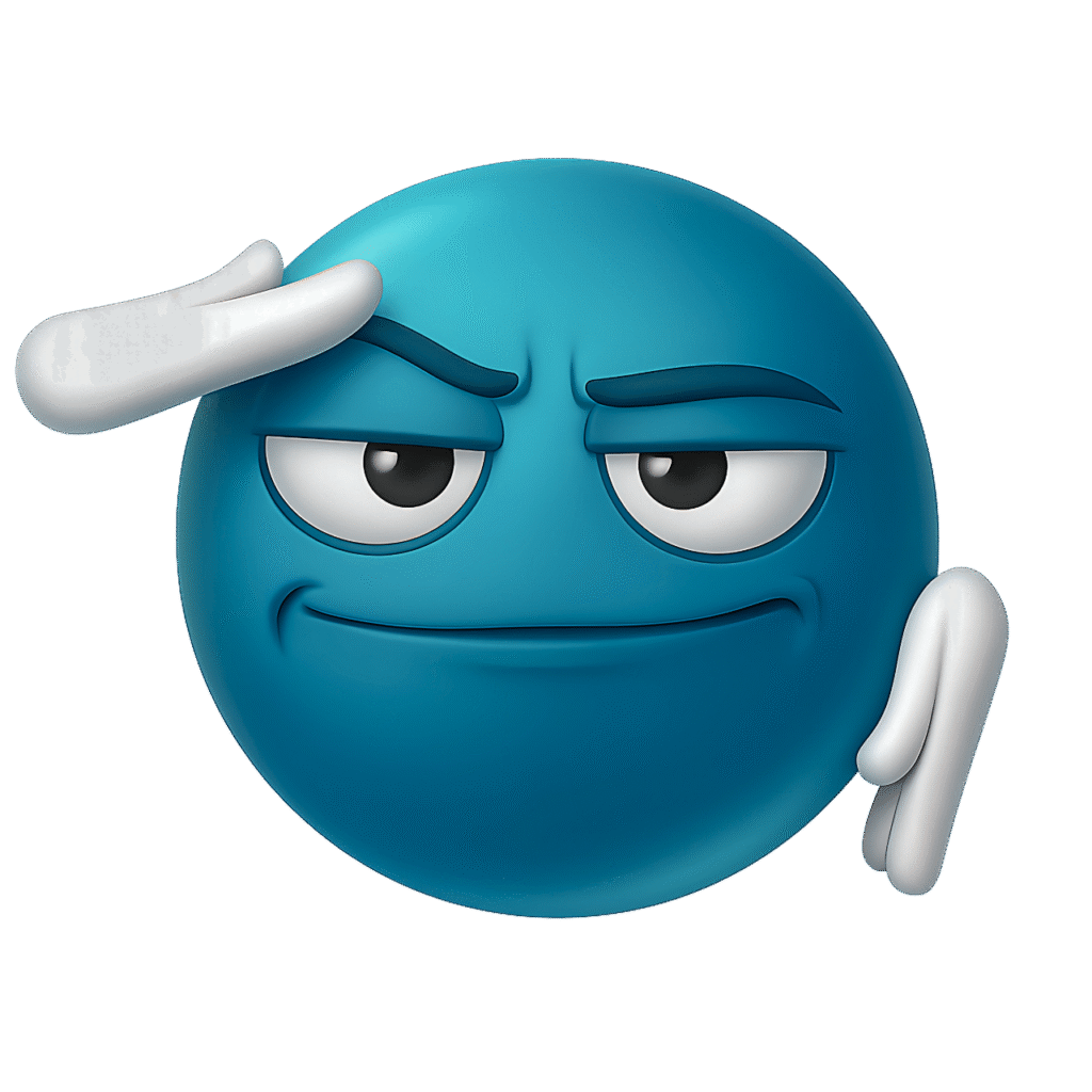 Blue Salute Emoji PNG &ndash; 3D Smirking Face with Salute Pose, Transparent Background for Reels, Edits & Designs