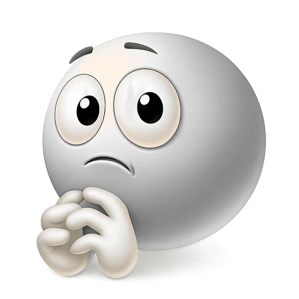 Gray Shy Emoji PNG &ndash; Anxious Cartoon Face with Big Eyes and Nervous Hands