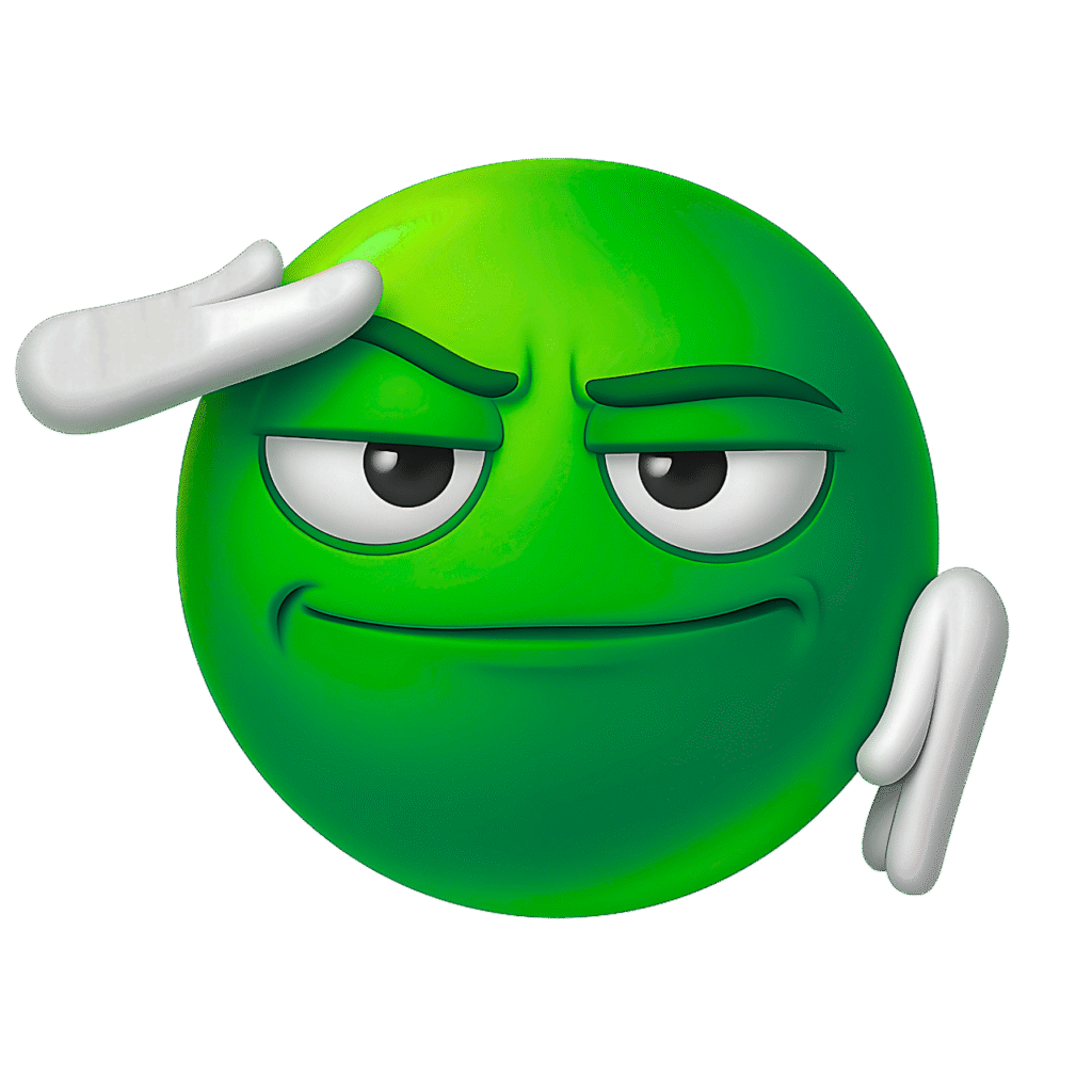 Green Salute Emoji PNG &ndash; 3D Confident Face Clipart with Transparent Background for Free Download