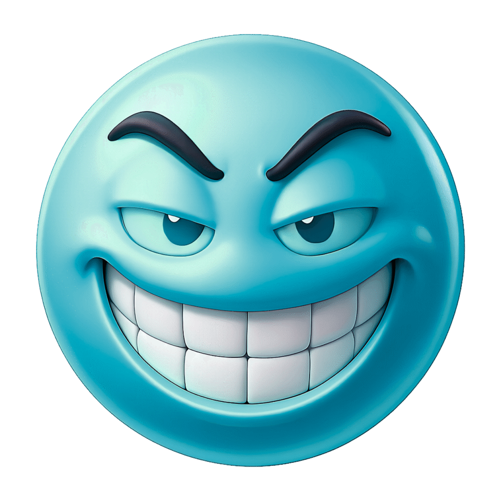 Teal Blue Troll Emoji Smirking &ndash; High-Resolution Transparent PNG