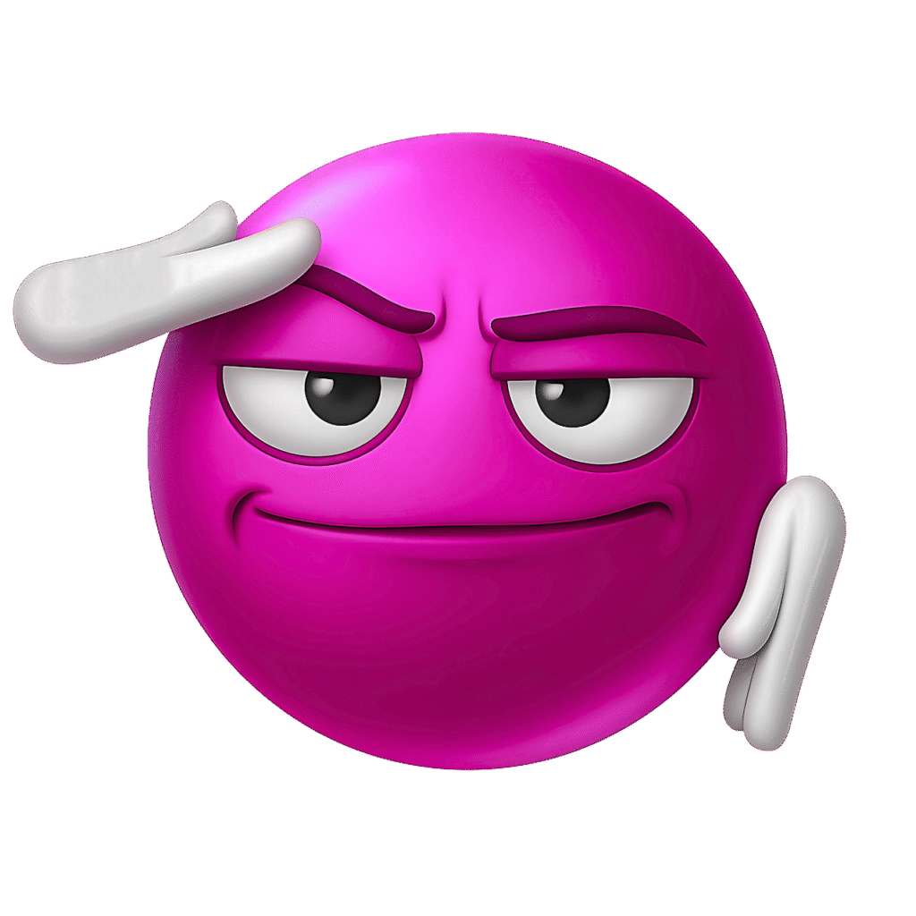 Pink Salute Emoji PNG &ndash; 3D Smirking Face Clipart with Transparent Background for Social Media & Creative Designs