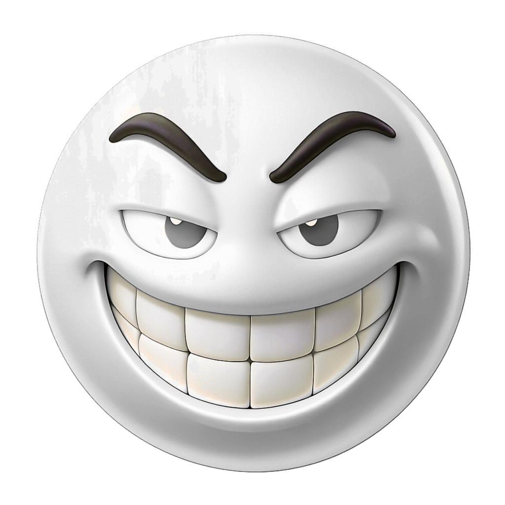 White Troll Emoji with Cheeky Grin &ndash; Transparent Background PNG