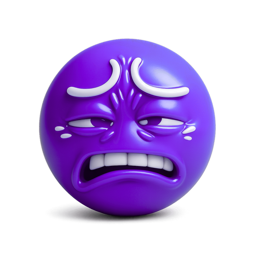 3D Ew Emoji pack featuring disgusted faces in glossy pink, purple, and blue colors with furrowed brows, clenched teeth, and teardrops