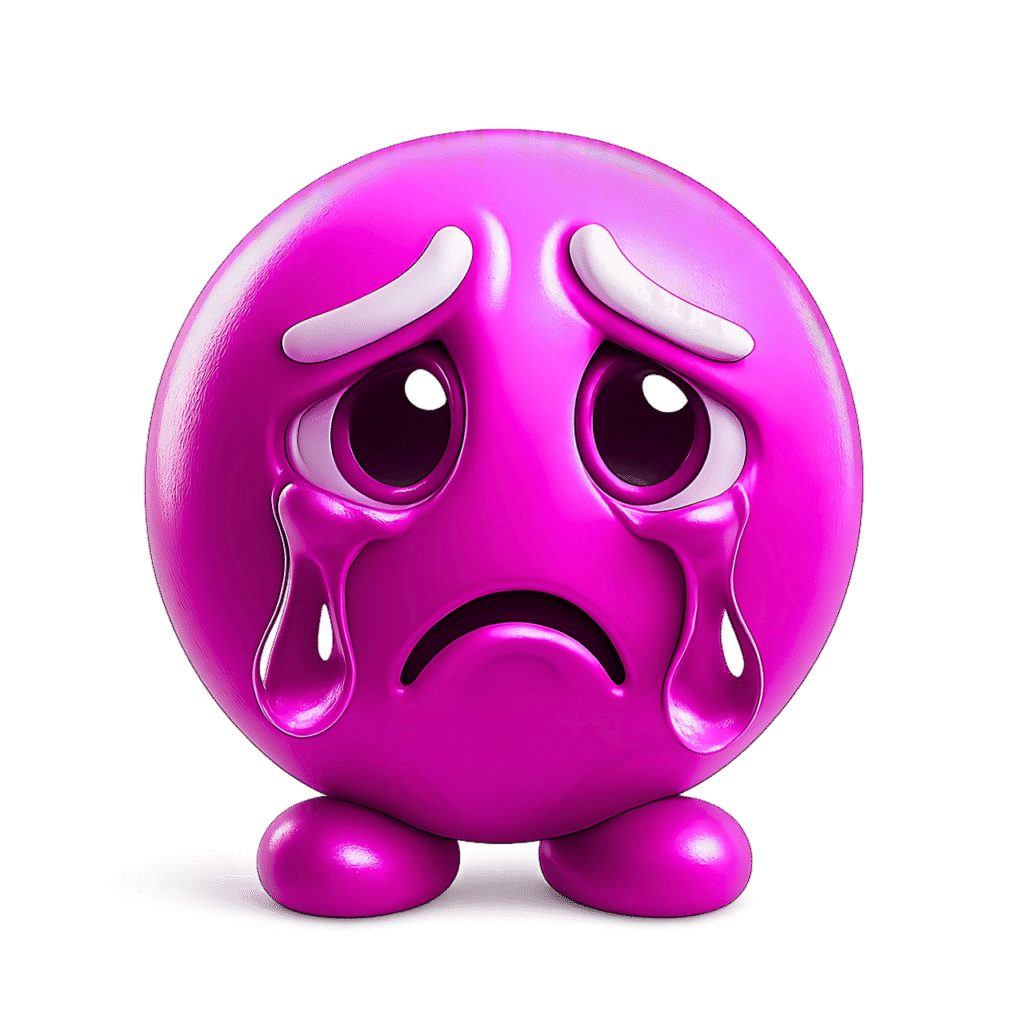 3D Purple Crying Emoji with Sad Face and Teardrops