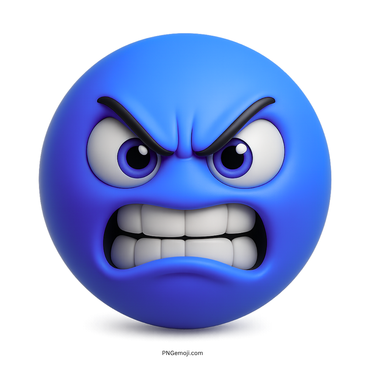 3D blue angry smiley emoji showing intense facial expression and frustration