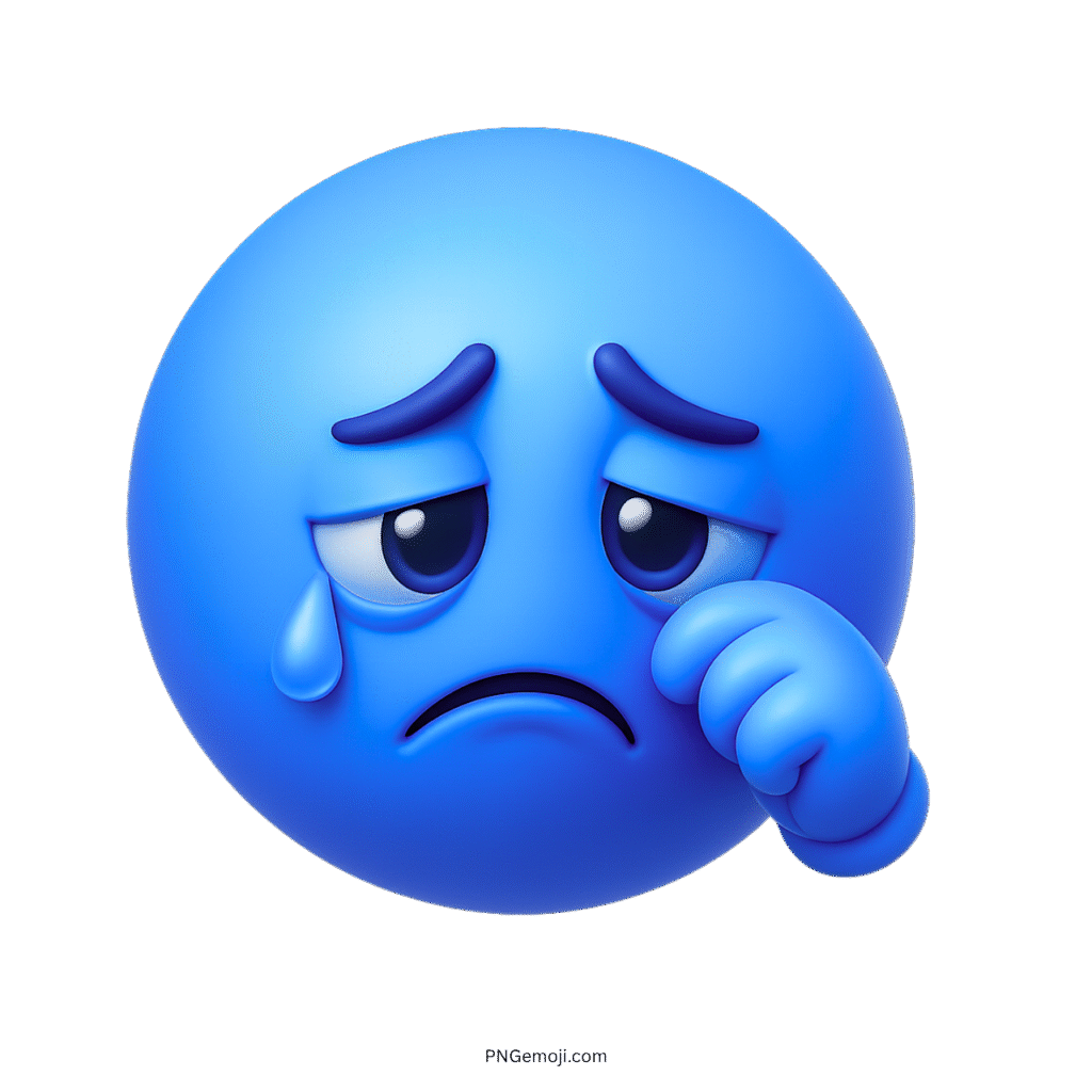 3D blue sad emoji crying with teary eyes and wiping face clipart