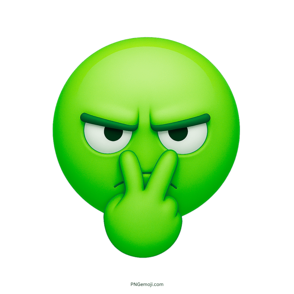 3D green emoji with stern eyes and fingers pointing, showing alertness or suspicion