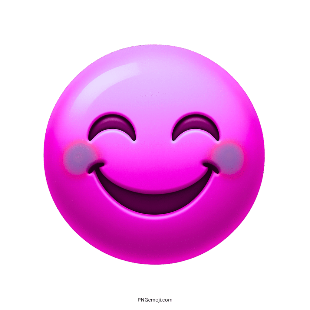3D pink smiling emoji with closed eyes and round blushing cheeks