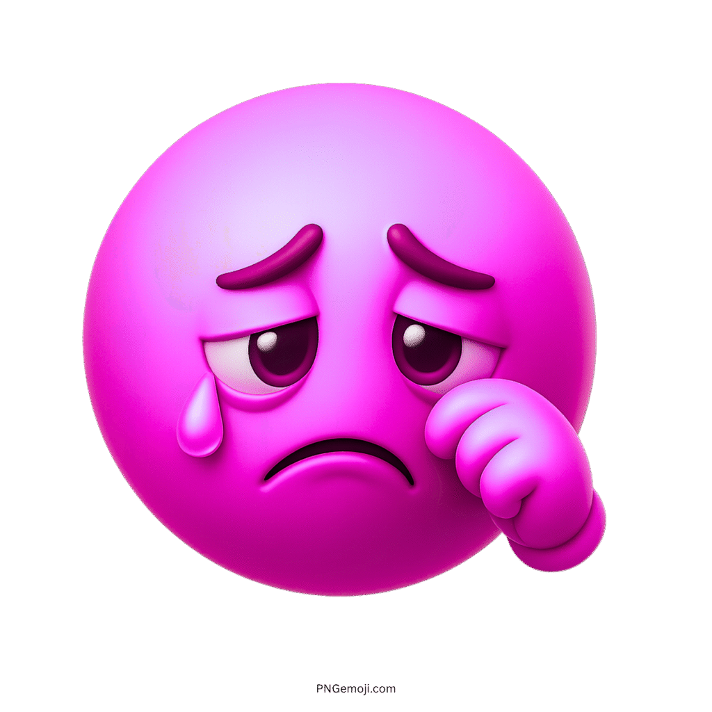 3D pink sad emoji with crying face and hand wiping away tear