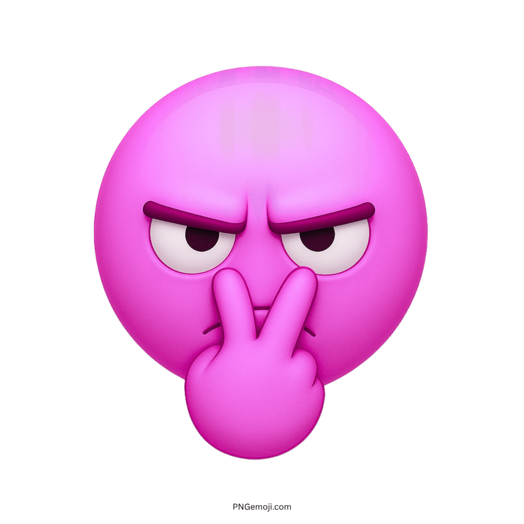 3D pink emoji face with fierce eyes and fingers pointed, expressing sass or suspicion