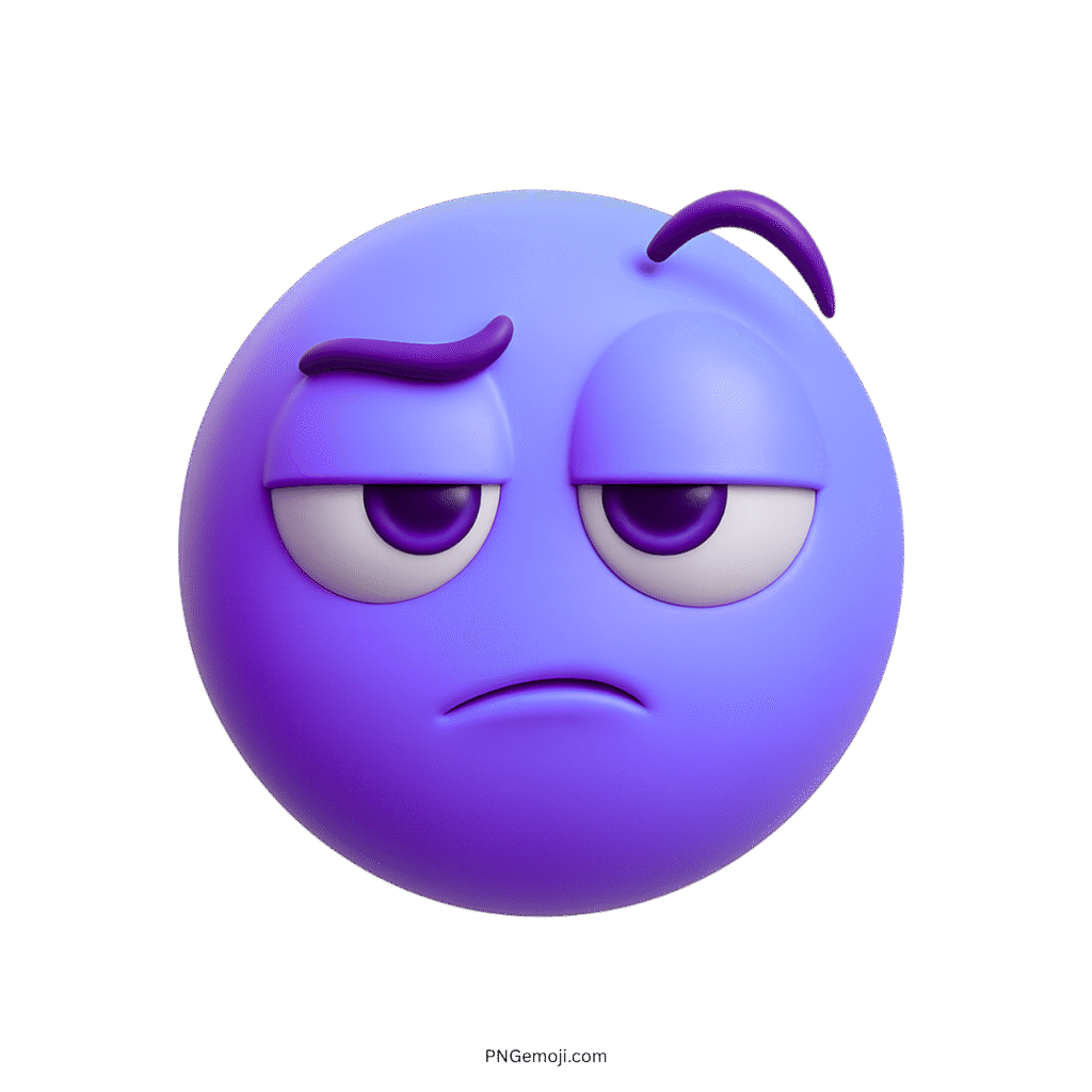3D purple emoji with bored unimpressed face and sarcastic expression on transparent background