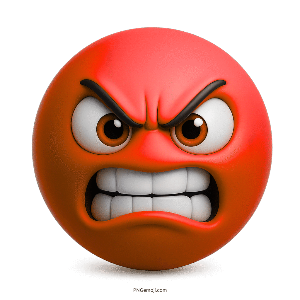 3D red angry emoji face with furious eyes, clenched teeth, and intense expression