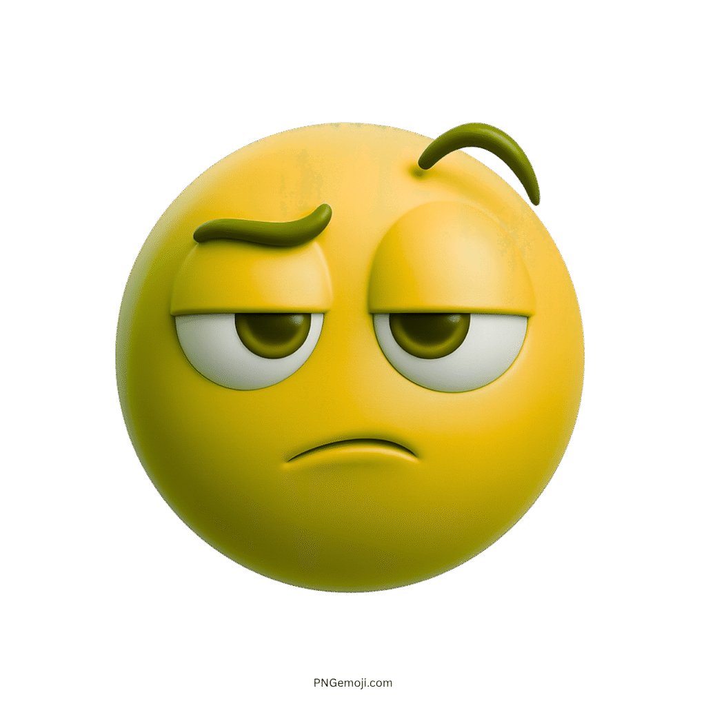 3D yellow emoji with bored face, raised eyebrows, and unimpressed expression on transparent background
