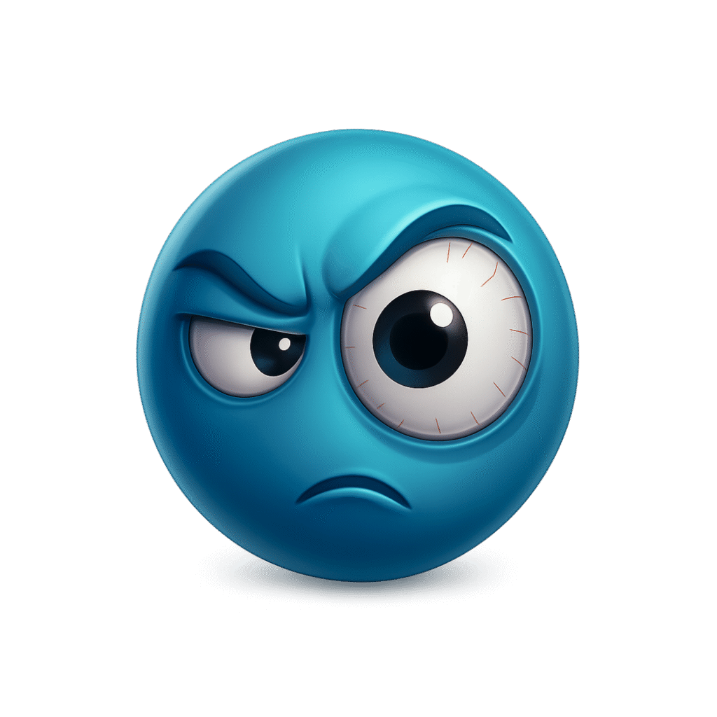 3D Blue Suspicious Emoji with Enlarged Eye and Angry Eyebrows &ndash; Transparent PNG ClipArt Free Download
