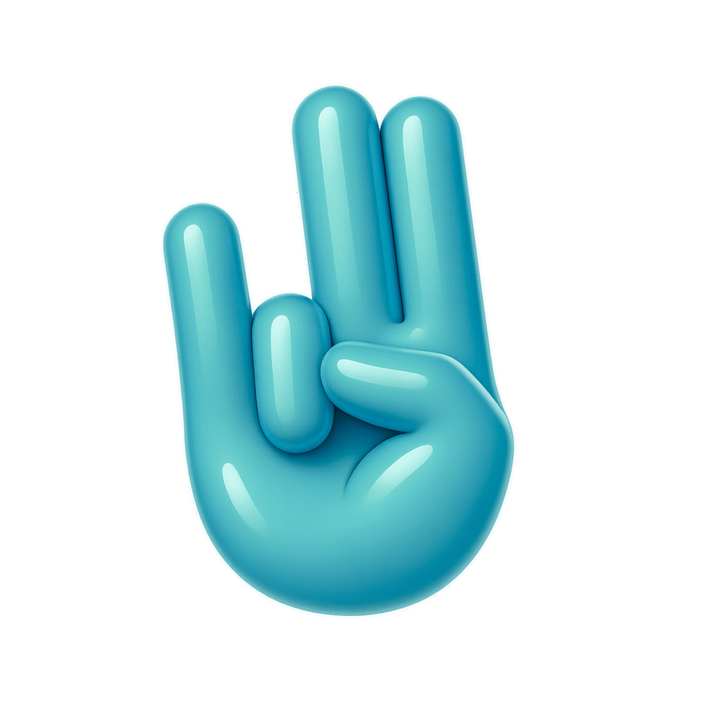 Glossy aqua blue 3D shocker emoji hand gesture with transparent background in high resolution