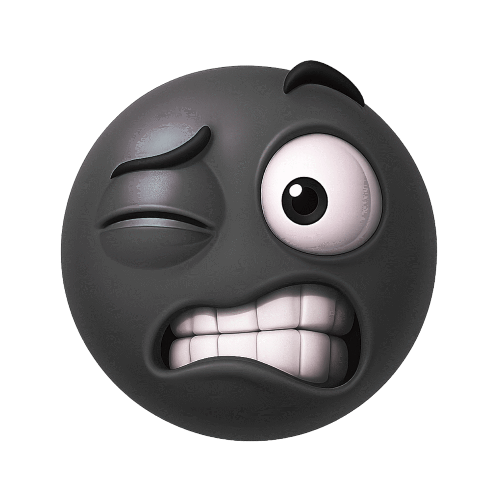 Black 3D Eye Twitch Emoji with Awkward Expression and Clenched Teeth &ndash; Transparent PNG