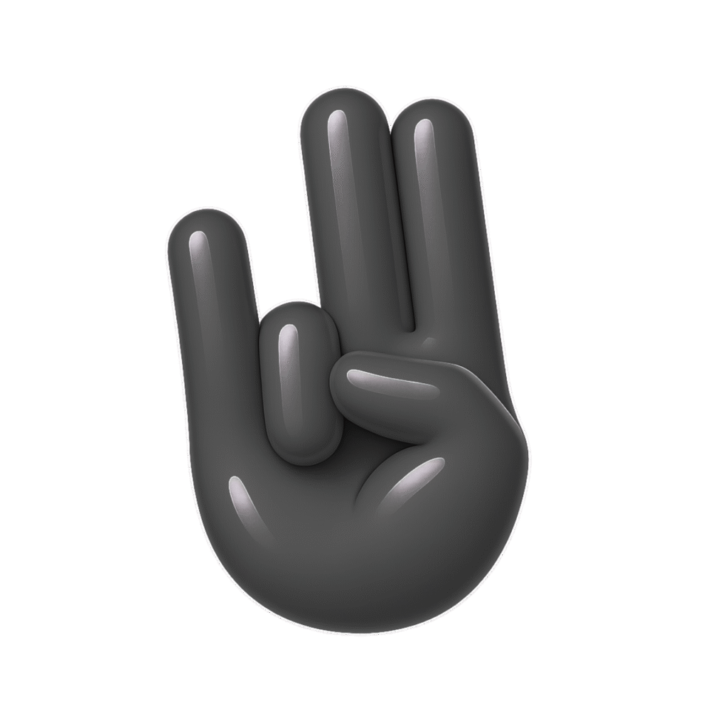 Matte black 3D shocker hand emoji with glossy highlights and cartoon style