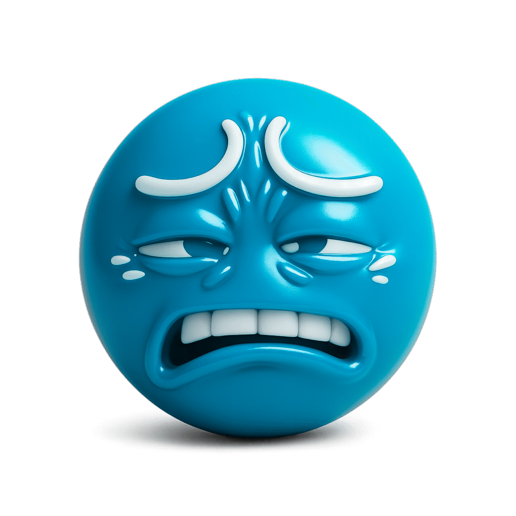 Blue 3D ew emoji with cringe expression, clenched teeth, furrowed brows, and uneasy eyes on transparent background