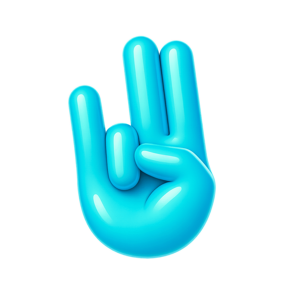 Bright blue 3D shocker hand emoji with glossy cartoon style and transparent background