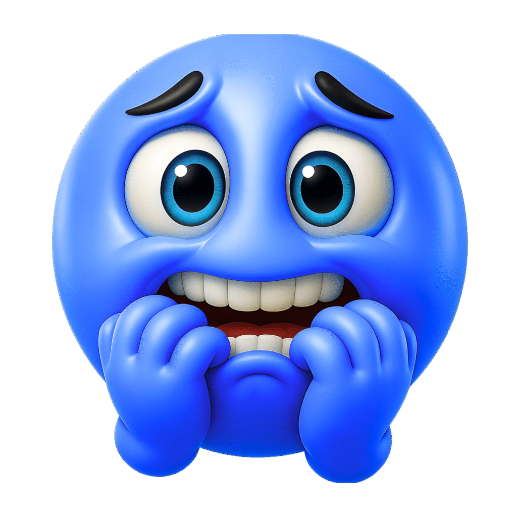 Blue anxious emoji biting nails with scared eyes and worried face expression &ndash; transparent PNG ClipArt