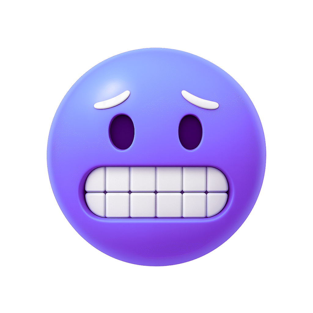 3D blue-purple cringe emoji with gritted white teeth and worried eyebrows, expressing nervous or awkward emotion.