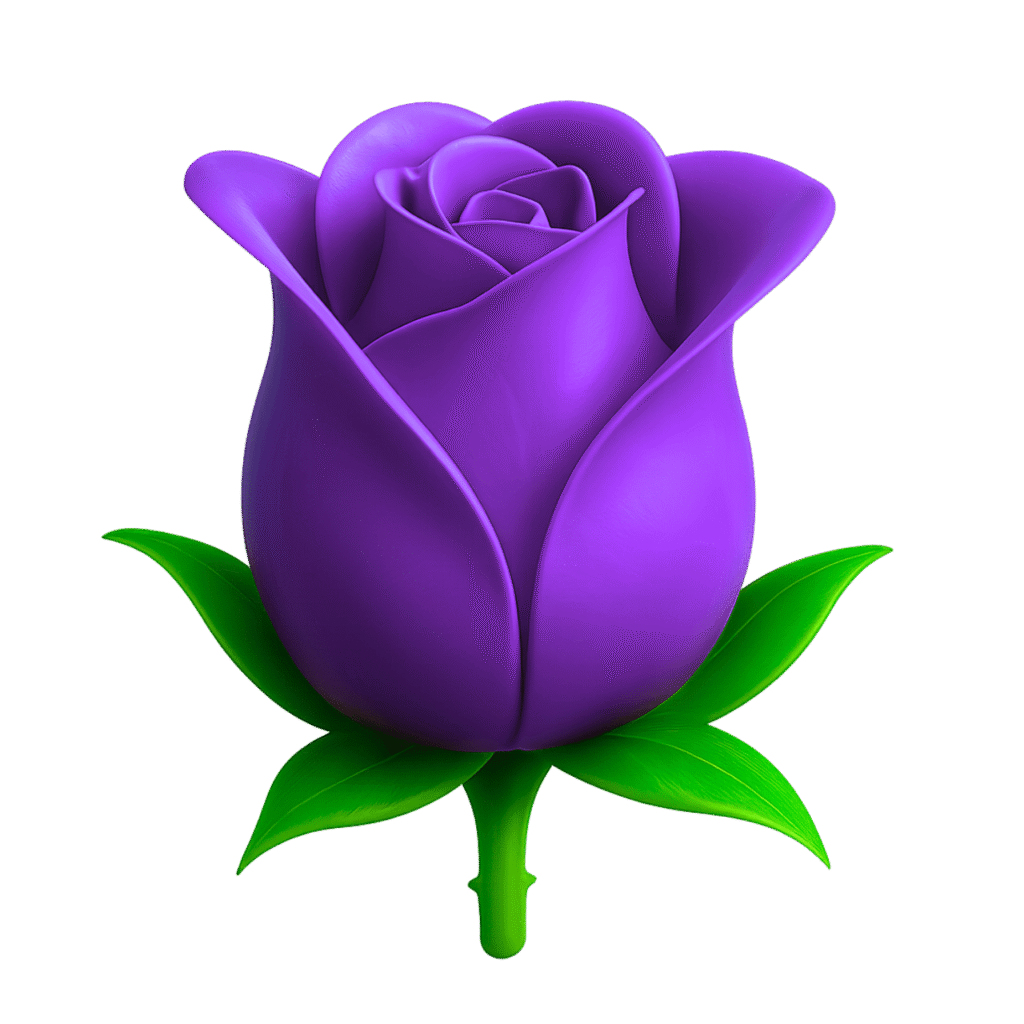 3D blue rose emoji with green stem and leaves &ndash; rare flower clipart on transparent background