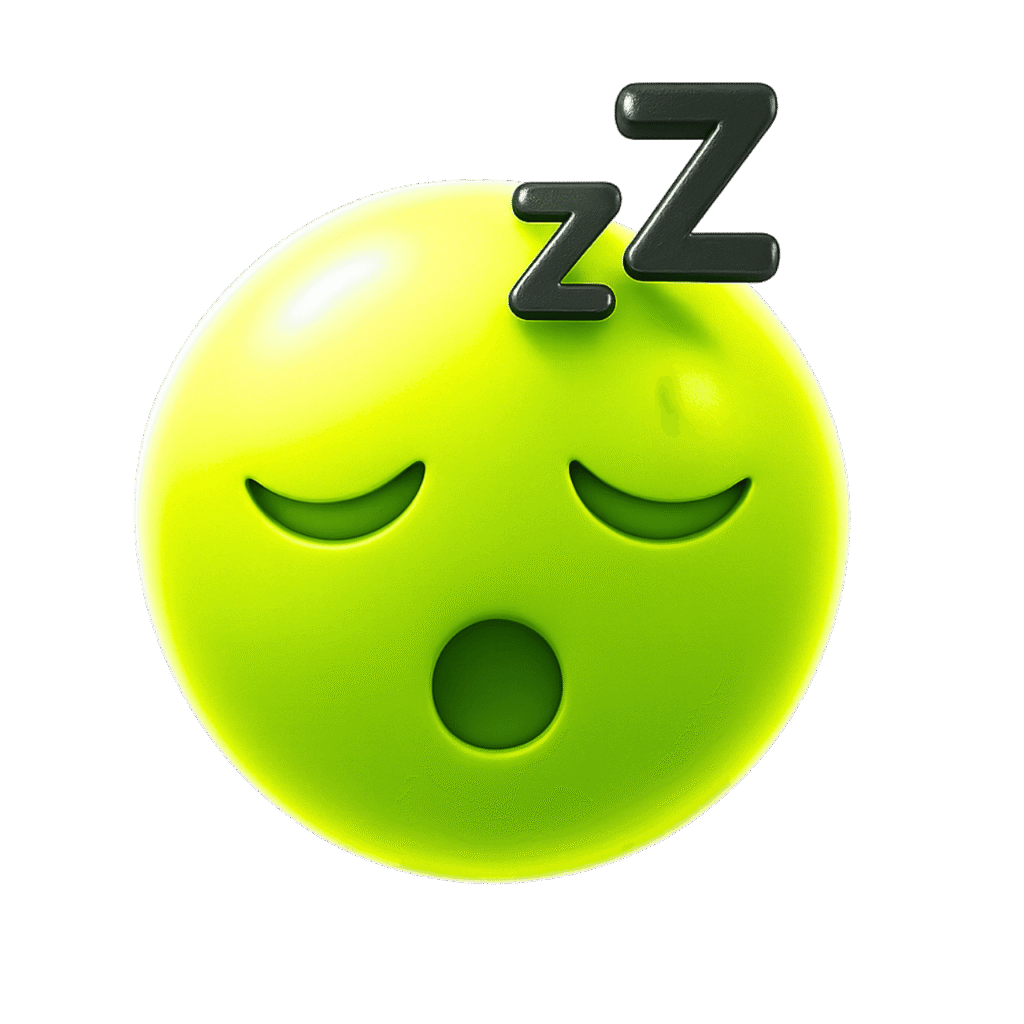 Green 3D Sleep Emoji with Closed Eyes and Zzz Symbol, PNG Transparent Background, High-Quality Clipart