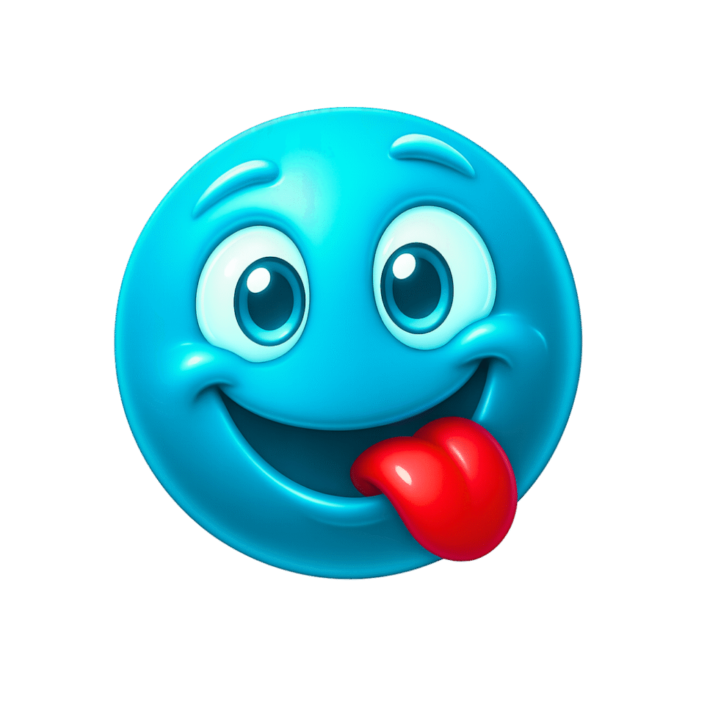 Glossy Blue Yum Emoji with Red Tongue &ndash; 3D Cartoon Style PNG