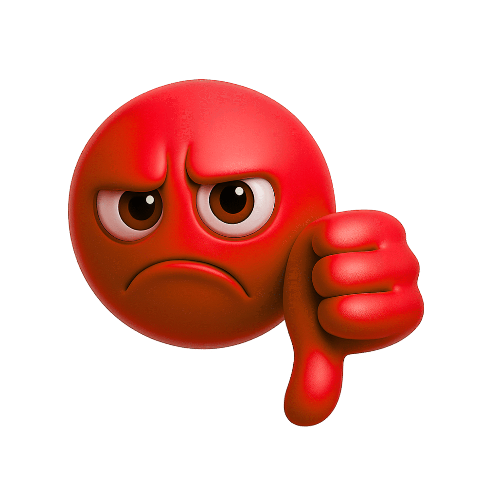 Red 3D emoji with sad face and thumbs down gesture, showing anger or strong disapproval