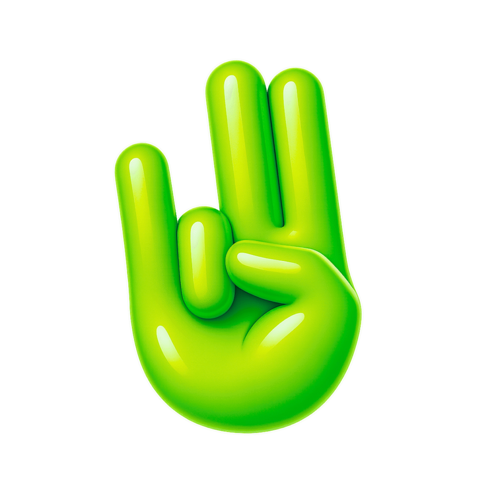 Glossy green 3D cartoon-style shocker hand emoji with extended fingers and smooth highlights