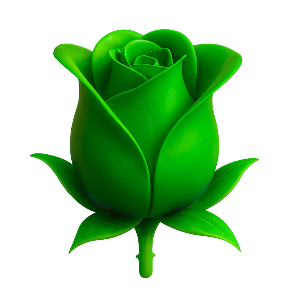 3D green rose emoji with leaves &ndash; high-resolution PNG with transparent background