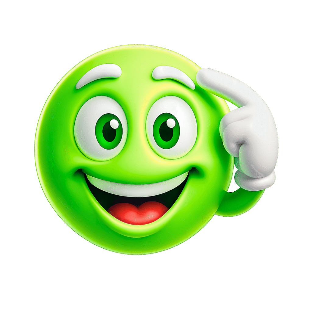 Smart Thinking Emoji &ndash; Green Face with Finger on Head