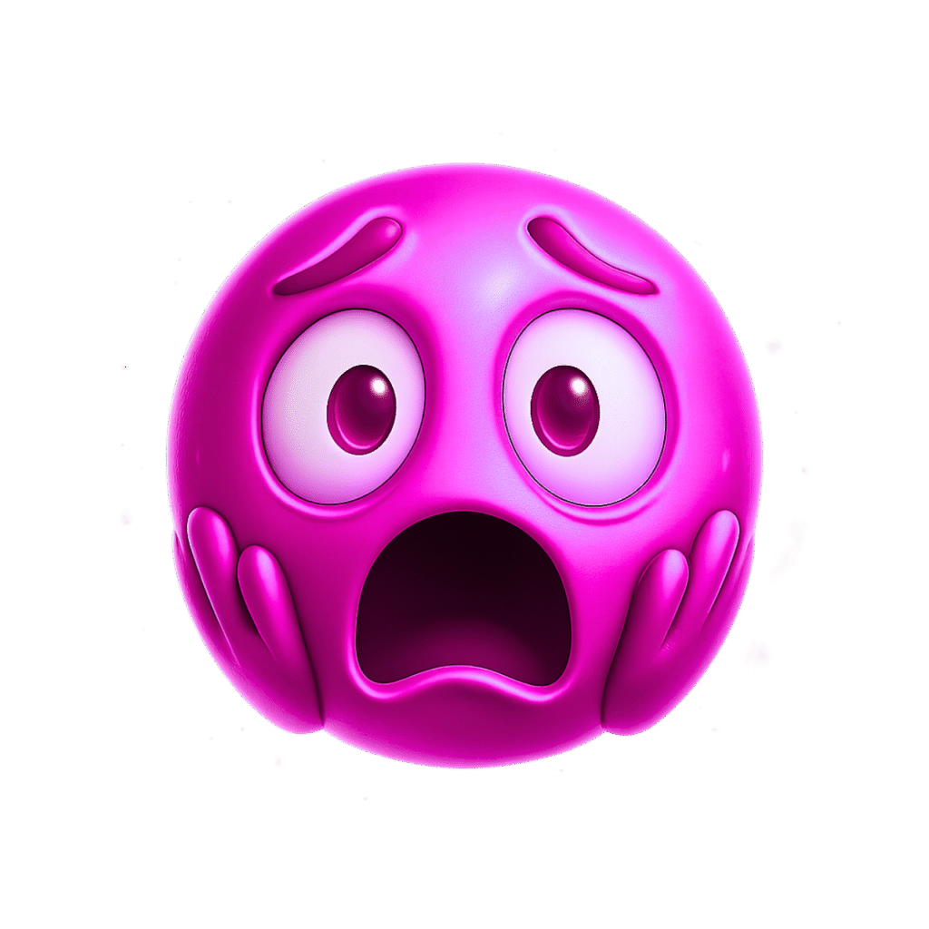 3D pink scared emoji with wide eyes, gaping mouth, and hands on cheeks expressing extreme fear or shock on a transparent background

