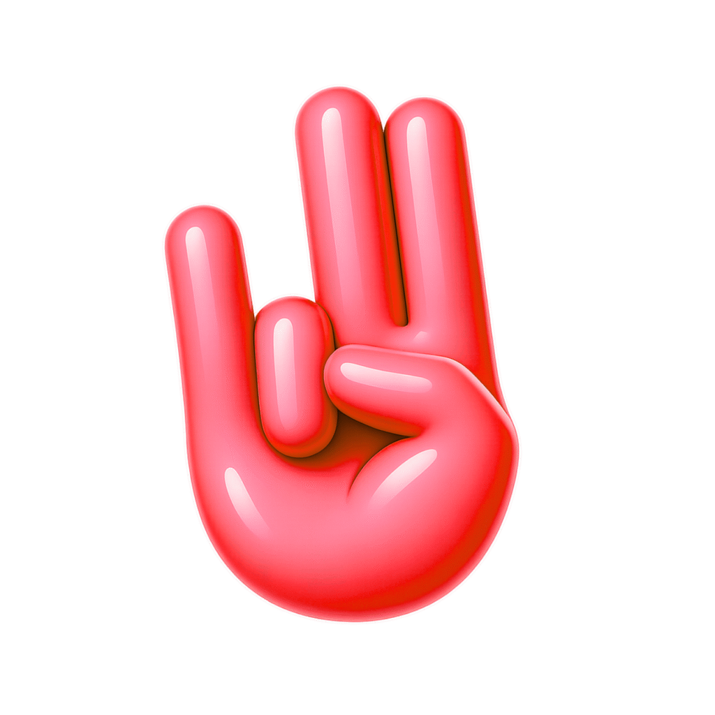 Red 3D cartoon shocker hand emoji with glossy finish and transparent background