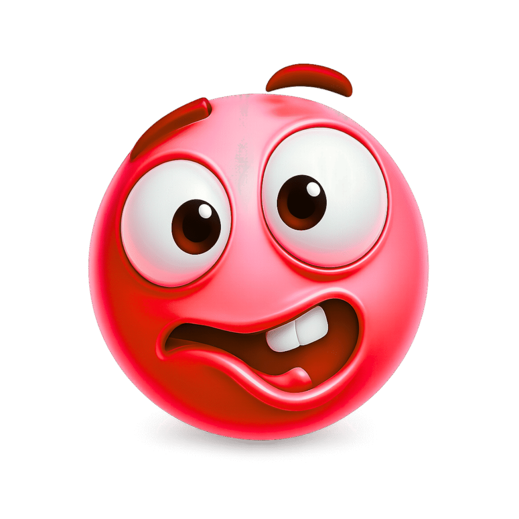 Red 3D goofy ahh emoji with bulging cartoon eyes and a crooked grin &ndash; transparent PNG perfect for reactions, memes, and digital comedy.