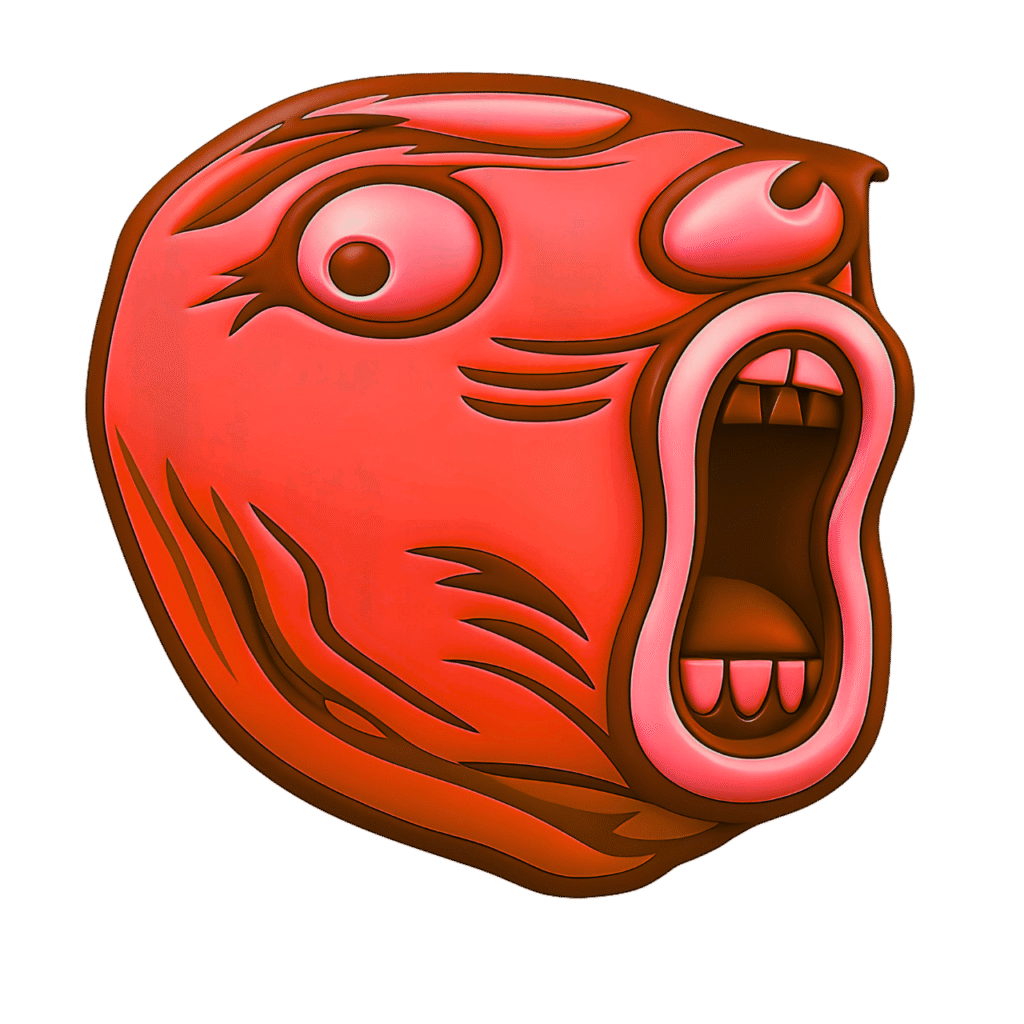 Red Troll Meme Face Screaming &ndash; Hilarious Reaction PNG Emoji with Transparent Background