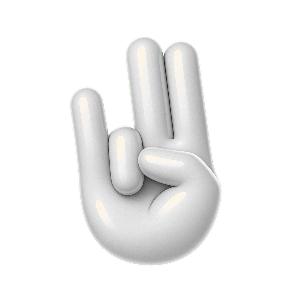 High-resolution 3D white shocker emoji hand with glossy finish and transparent background