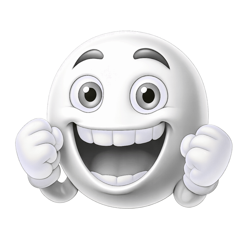 White 3D Cheering Emoji with Raised Hands, Big Smile, and Joyful Expression &ndash; Transparent PNG Image
