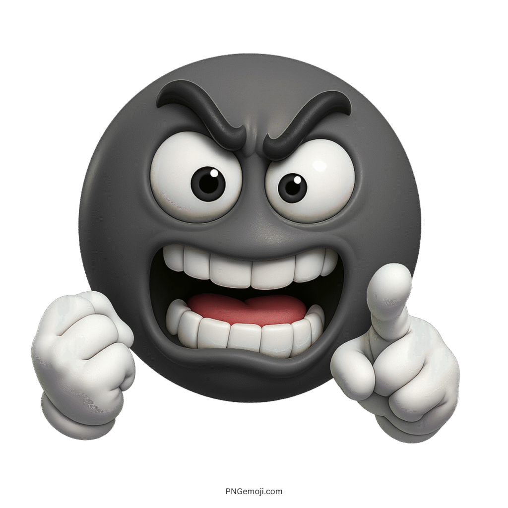 Angry black emoji 3D face with pointing hand and shouting clenched expression