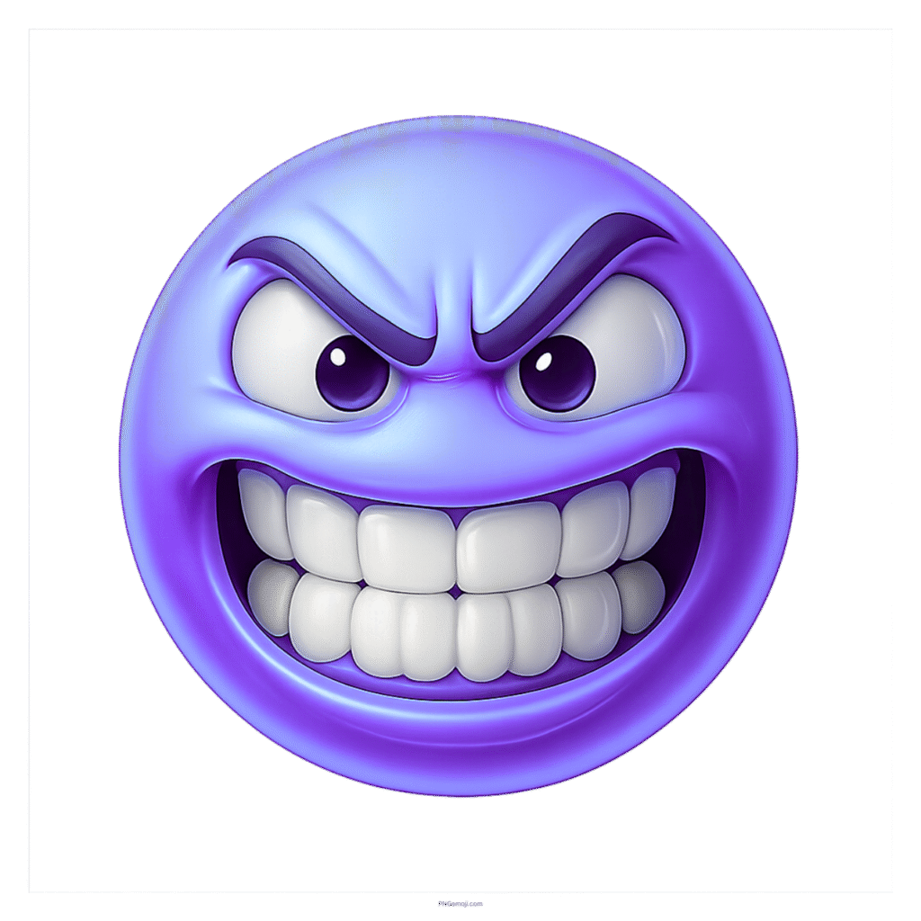 Furious blue-purple emoji with clenched teeth and intense eyes expressing rage or frustration.