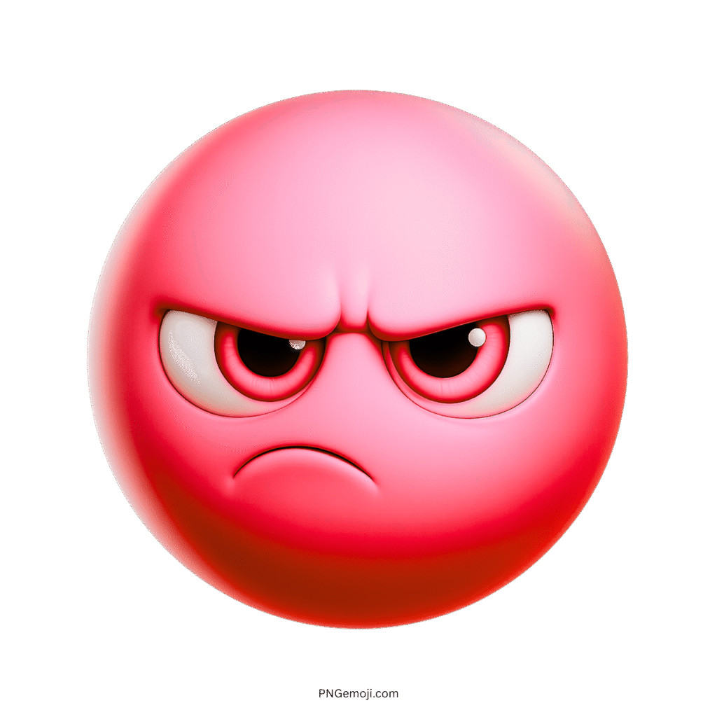 Red grumpy face emoji with angry expression and cartoon-style emotion icon