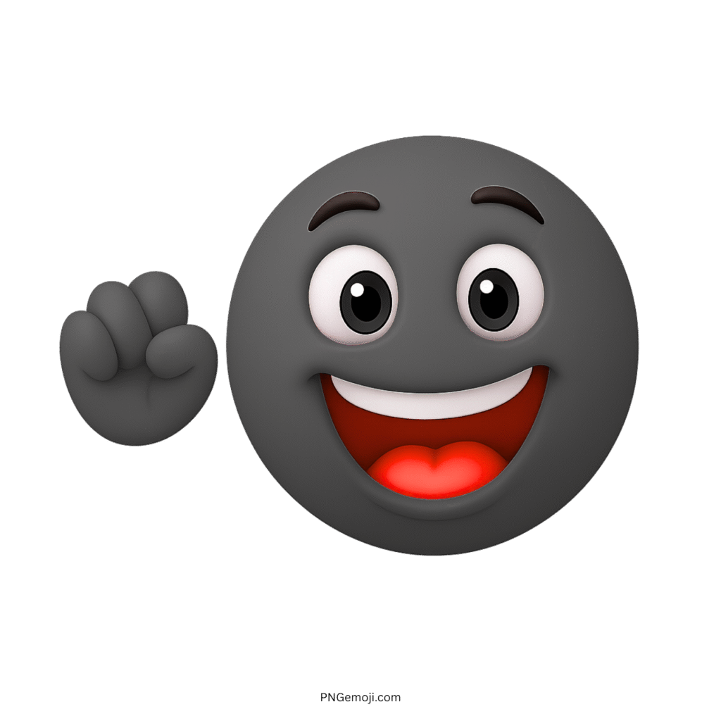 Black happy emoji waving hand with excited open smile and joyful eyes