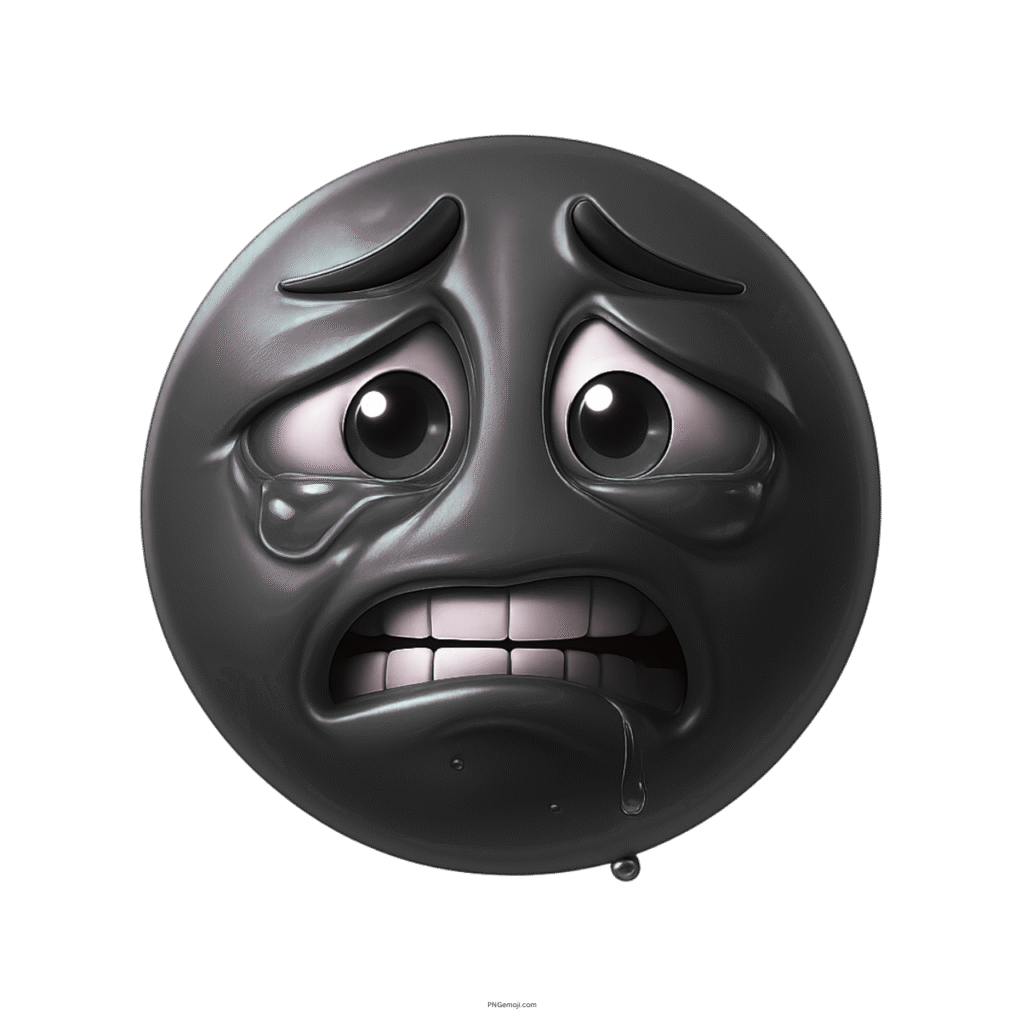 Black weary emoji face showing sadness, anxiety, fear, and emotional breakdown expression