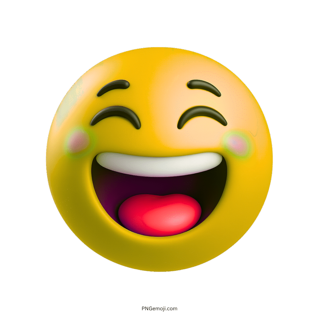 3D yellow cheerful emoji with open-mouth smile and joyful red tongue