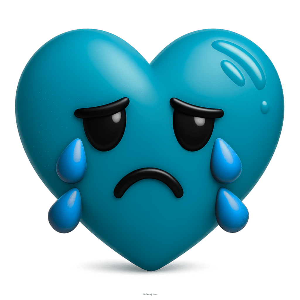 Teal heart emoji with tears, expressing emotional sadness, sorrow, heartbreak, or grief.